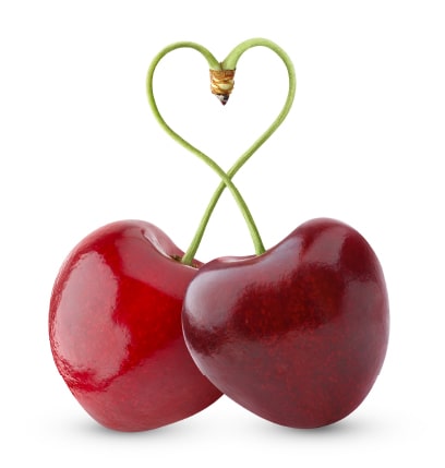 Cherries Tied Together to Form Heart Shape